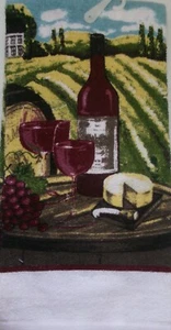 FULL UNCUT WINE BOTTLE GLASS CHEESE Print Cotton Kitchen Towel - Picture 1 of 1
