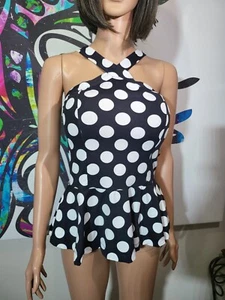 Claralu Vintage Polka Dot 1 Piece Swim dress Made in Brasil Size Women's Medium - Picture 1 of 12