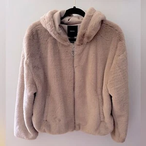Forever 21 Acogedora Chaqueta de Bombardero con Capucha de Oso de Peluche de Piel Sintética Marrón Claro Talla M - Imagen 1 de 10