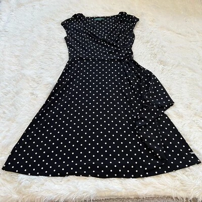 Lauren Ralph Lauren Dress Size 6P Black Polka Dot Trad Wife Sleeveless Y2K 14103 - Image 1 of 4