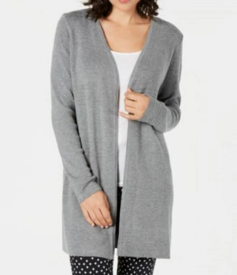 Charter Club Women's Ribbed Strip Completer Cardigan Smoky Heather PL