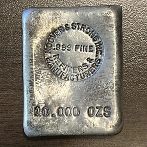 Hoover & Strong 10 OZ Raro Vintage Barra de Plata Lingote Antiguo Vertido a Mano - Imagen 1 de 2