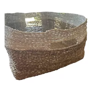 Woven Rattan Soft Jute Basket White Banding With Handles Rectangular Shape - Picture 1 of 5