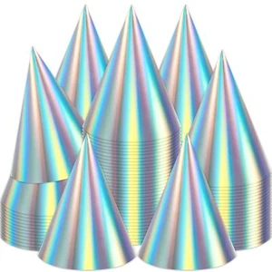 48 Pieces Iridescent Party Hats Rainbow Laser Themed Hats Birthday Party Cone... - Picture 1 of 7