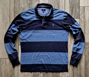 Men's GANT Blue Marl & Navy Hooped Light Rugby Shirt - Size Large - Picture 1 of 16