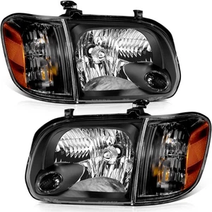 Pair Headlight For 2005-2006 Toyota Tundra 07 Sequoia Front Corner Black Housing - Picture 1 of 9