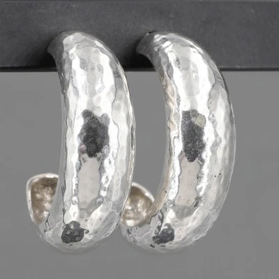 Retired Silpada Hammered Sterling Silver Half-Hoop Post Earrings P1669 1-1/4" L - Image 1 of 4