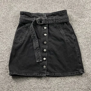 Falda Pilcro Mujer 10 Botones Frontal Bolsa de Papel Cinturón Negro Denim Jean Punk Grunge - Imagen 1 de 13