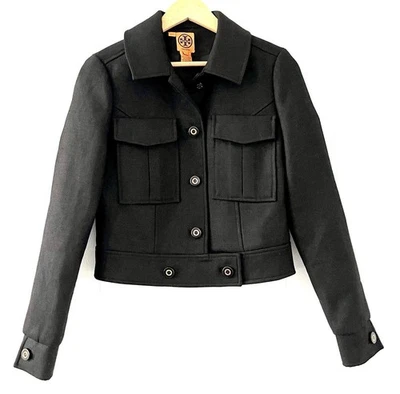 Женская укороченная универсальная куртка Tory Burch размер 4 шерстяная смесь на пуговицах спереди - Изображение 1 из 4