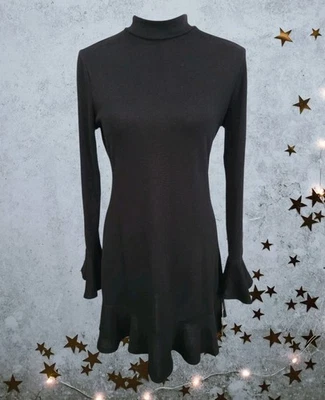 BeBop Knit Mini Dress Mock Neck Womens Size M Black Ruffle Sleeve/Hem A-Line NWT - Image 1 of 4