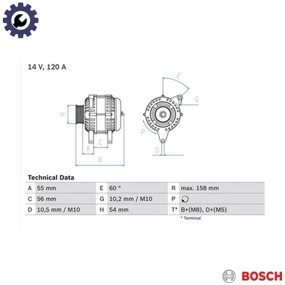ALTERNATOR 0 986 044 410 FOR HOLDEN VAUXHALL TIGRA/TwinTop CORSA/VAN/Mk/II 1.4L - Image 1 of 4