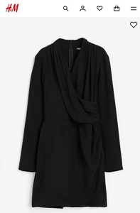 H & M Draped Wrap Dress Black Medium Faux Wrap V Neck EUC - Picture 1 of 7