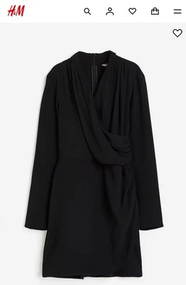 H & M Draped Wrap Dress Black Medium Faux Wrap V Neck EUC - Image 1 of 4
