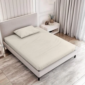 Natemia Full Size Fitted Sheet Set - Organic Cotton Jersey - 54 x Full, Beige - Picture 1 of 6