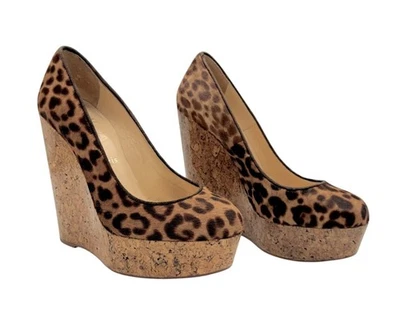 Christian Louboutin Cuñas Plataforma Corcho Pelo Pony Estampado Leopardo - Talla 5 Foto 1 de 4