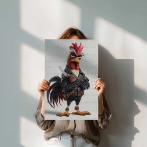 Badass Rooster Canvas Wall Art Decor, Funny Gangster Chicken Giclée Print - Picture 1 of 10