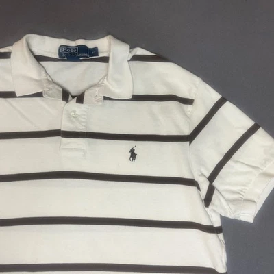 Polo Ralph Lauren Mens Cream / Brown Striped Polo Shirt Brown Horse Size M - Image 1 of 4