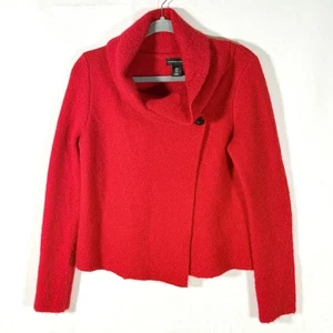 Adrienne Vittadini Red Knit Button Cowl Neck Long Sleeve Cardigan Top y2k preppy - Picture 1 of 4