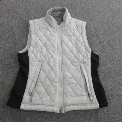 Chaleco Marmot Mujer Pequeño Blanco Negro Acolchado Aislado Cuello Simulado Cremallera Completa Puffer Foto 1 de 4