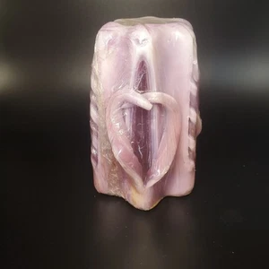 Small Ribbon Pillar Candle Purple Wax Hand Carved Candle Vintage Retro Artisan - Picture 1 of 13