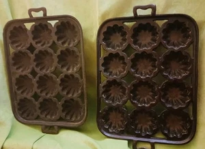 2 Türkenkopf 12 Tassen Edelstein Muffin Mais Brot Tee Kuchen Form Vintage Gusseisen Gut - Bild 1 von 2