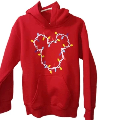 Disney Mickey Mouse Christmas Hoodie Youth Small  5/6 Red Cartoon Casual Sweater - Image 1 of 4