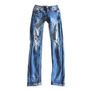Miss Me Jeans Womens 24 Mid-Rise Skinny Distressed Embellished Pockets Denim - Picture 1 of 11
