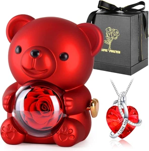 Oso peluche con rosa preservada caja giratoria Halsband regalo romantico mujer - Bild 1 von 12