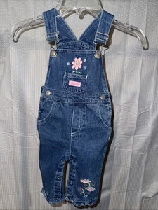 Gänseblümchen 12 Monate Overall blau Jeans rosa Blumen 20” W mal 24” verstellbare Länge Druckknöpfe - Bild 1 von 3