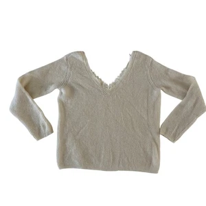 Suéter Sézane Crema Super Niño Mohair y Alpaca Cuello en V Detalle de Encaje Mujer M Suave - Imagen 1 de 8