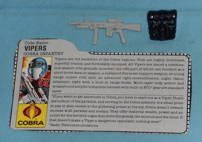 vintage G.I. GI JOE gijoe 1986 VIPER ARMAS REPUESTOS + LOTE DE TARJETAS DE ARCHIVO pistola mochila Foto 1 de 2