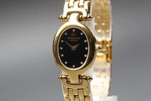 Near MINT* RAYMOND WEIL 5870 Black Gold Quartz Ladies Watch Battery Replaced - Picture 1 of 10