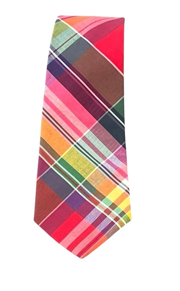 BOYS POLO RALPH LAUREN HAND MADE ITALY COLORFUL PLAID COTTON NECK TIE 3.25 - Image 1 of 4