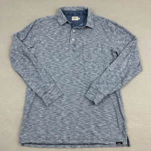 Faherty Polo Shirt Men Medium Blue Heather Long Sleeve Pocket Button Collar M - Picture 1 of 9
