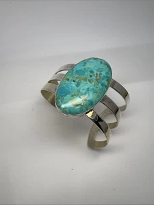 Jay King Mine Finds Oval Turquoise Asymmetrical .925 Cuff Bracelet NIB - Picture 1 of 10