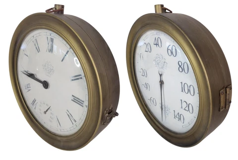 Antique Style VTG Nautical Brass Two Sided Ship Thermometer Hanging Wall Clock Cover