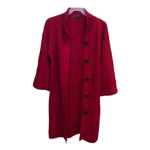 Anne Klein Long Medium Midi Sweater Coat Burgundy Duster Cardigan Crochet Knit - Picture 1 of 8