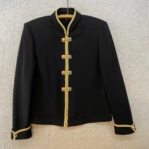 Cárdigan Chaqueta St. John Collection Marie Gris Negro Cremallera Completa Borde Dorado - Imagen 1 de 11