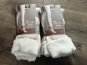2 Pairs Little Lemon Faux Fur Lined Footless Tights Size Large 10-12 New - Picture 1 of 5