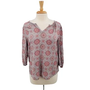 Anne Carson Womens 3/4 Sleeve Floral Blouse Top Size L High-Low V-Neck Casual - Picture 1 of 10