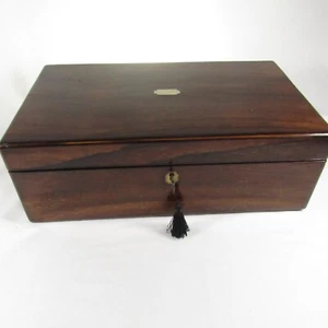 Antique Rosewood Lap -Desk Victorian c1850 Ink Bottle Vintage Pens Restored - Picture 1 of 23