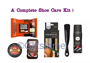KIT COMPLETO PER LA CURA DELLE SCARPE LUCIDATURA KIWI KIT PULIZIA LUCIDATURA LUCIDATURA CORNO SPAZZOLA - Foto 1 di 12