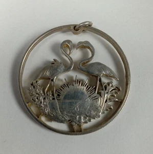 Antiker Herz Flamingos Silber Anhänger Medaille - Bild 1 von 4
