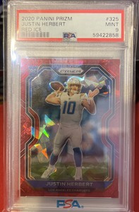 2020 Panini Prizm Justin Herbert Red Ice Prizm Rookie RC #325 PSA 9 Chargers
