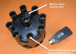 MOPAR OEM Black Distributor Cap/ Rotor BRASS Plymouth Dodge points or electronic - Picture 1 of 2