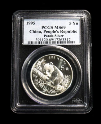 1995 China Panda Silver Coin 5 Yuan PCGS MS 69 - Image 1 of 2