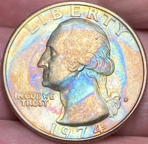 1974-D Washington Viertel schöne glänzende regenbogenfarbene Münze #11 - Bild 1 von 22