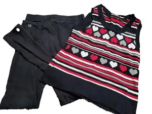 ❤️ 2 PC SET! Girl's Size Large 12/14 (L) Heart Sweater Vest & Black Legging Pant - Picture 1 of 10