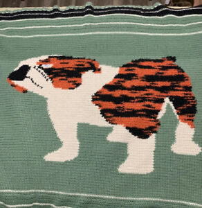 Afghan  Bull Dogs Blanket Throw  Granny Country Core  50x68 Tailgate Handmade