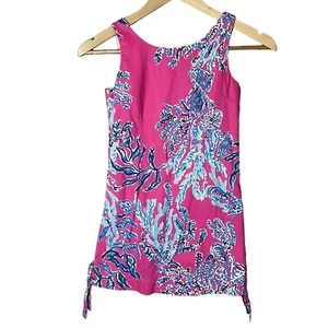 Lilly Pulitzer Girls Shift Dress Pink Size 8 Full Zip Blue Coral Ocean Vacation - Picture 1 of 18